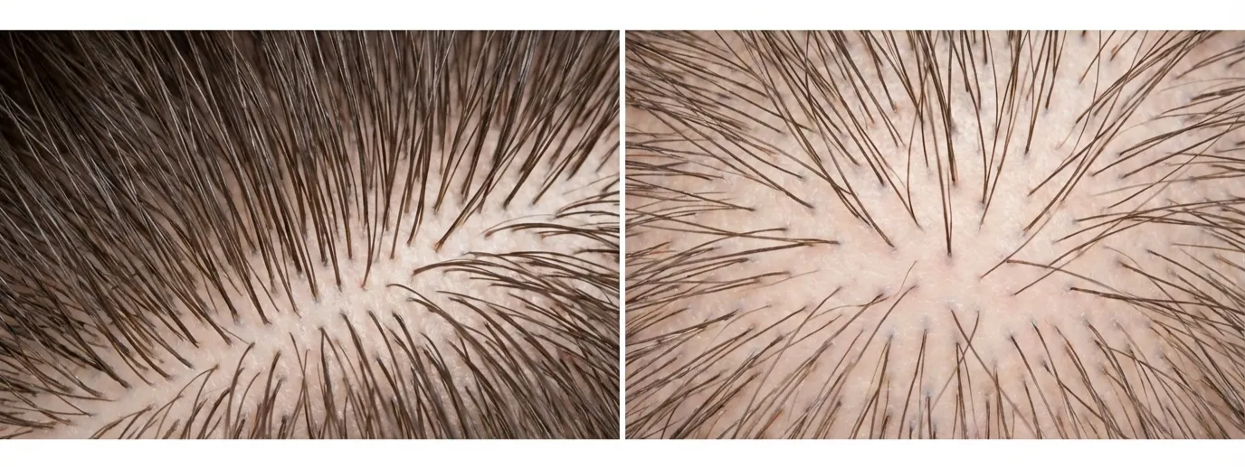 圖：高密度 vs 低密度的頭皮對比圖