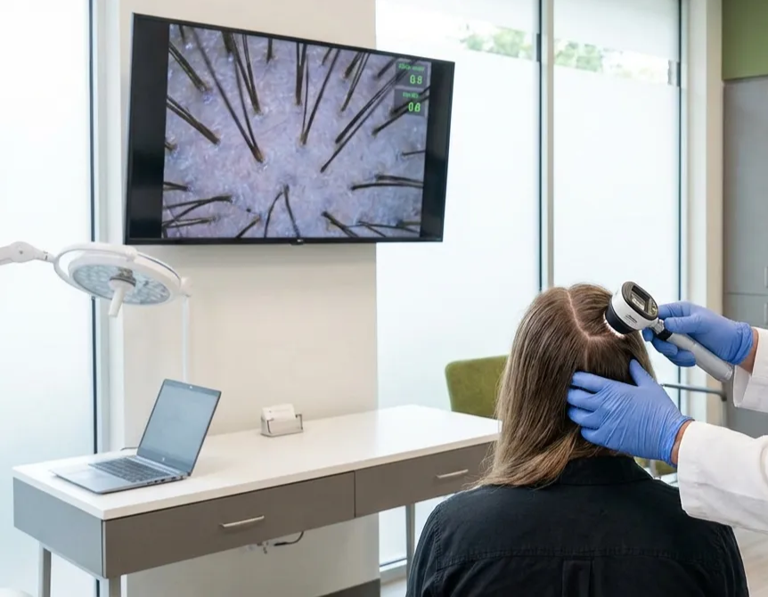 圖：頭皮鏡檢測儀（毛囊檢測儀）示意圖