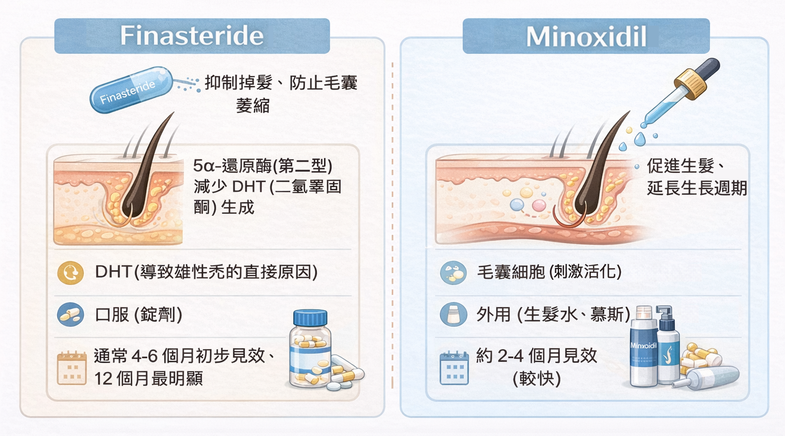 圖：Finasteride 與 Minoxidil 的比較圖