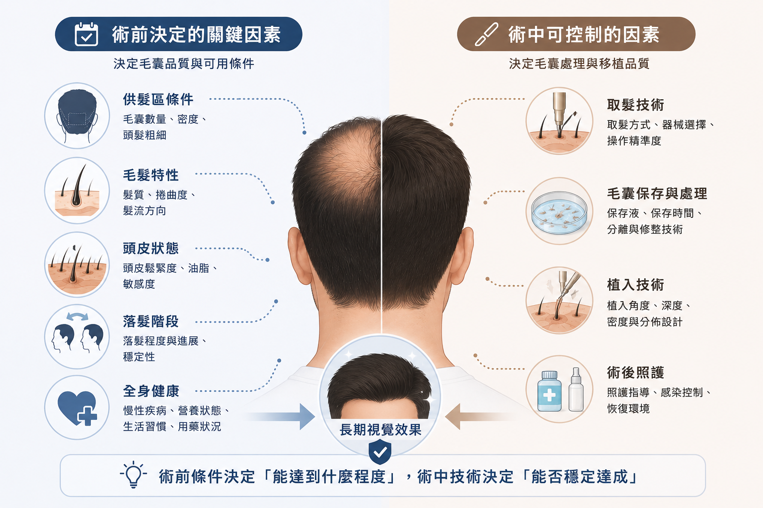 圖：植髮效果影響因素分類示意圖