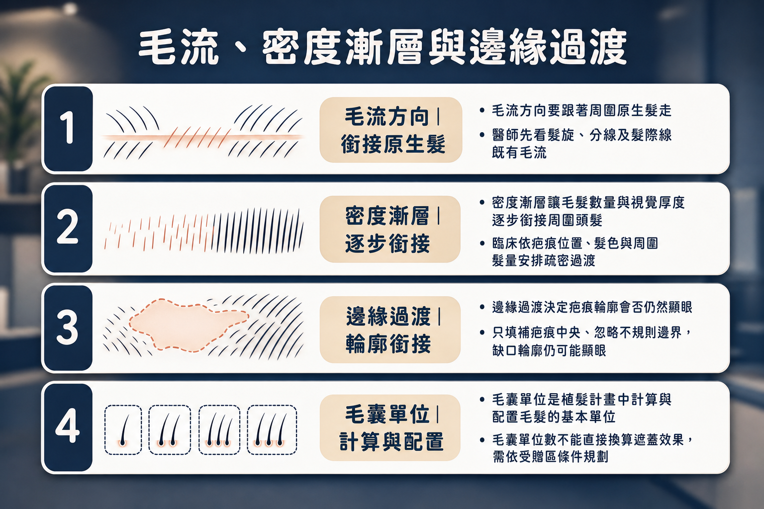 圖：以毛流與密度漸層銜接周圍頭髮為重點